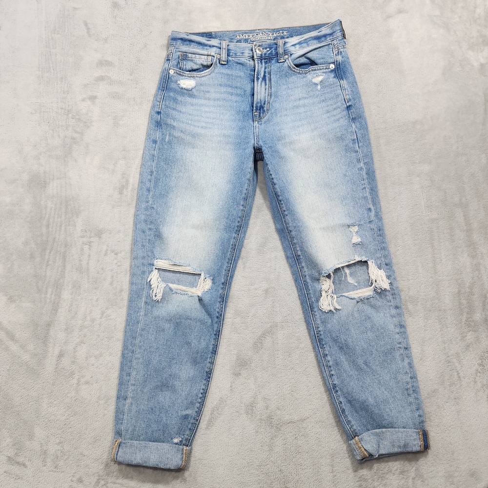 American Eagle Jeans Womens 4 Blue High Rise Mom Distressed Cuffed Denim Casual